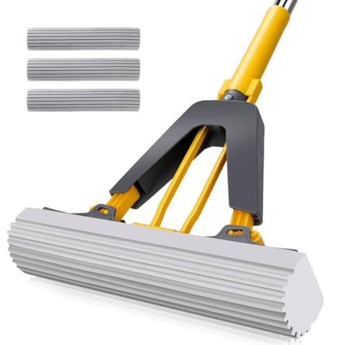 Image of Masthome PVA Sponge Mop, Easy Floor Mop with 3 Super Absorbent Foam Heads, Hands-Free Extended Self Squeeze Mops with Stainless Steel Handle, Sponges Mops for Cleaning Laminate, Tile, Hardwood Floor