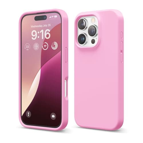 Image of elago Compatible with iPhone 16 Pro Case, Premium Liquid Silicone Case, Full Body Protective Cover, Shockproof, Slim Phone Case, Anti-Scratch Soft Microfiber Lining, 6.3 inch (Hot Pink)