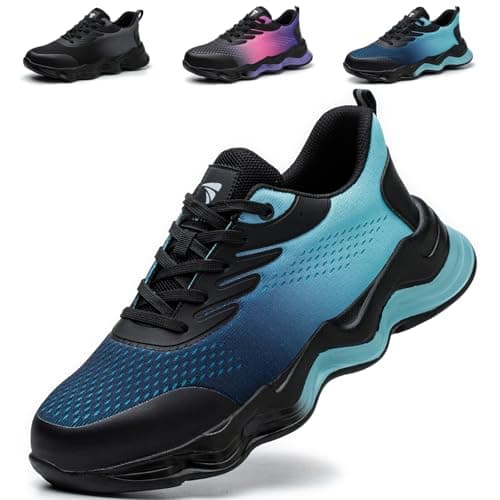 Image of Safety Trainers Mens Womens Steel Toe Cap Trainers Lightweight Safety Shoes Comfortable Breathable Work Shoes, Blue, 9 UK