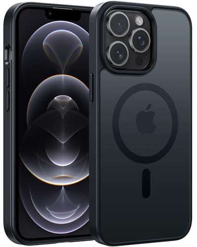 Image of FNTCASE for iPhone 12 Pro-Max Case: Magnetic Matte Translucent Military Grade Drop Protection Phone Case | Frosted Slim Rugged Durable Shockproof Protective Bumper Black
