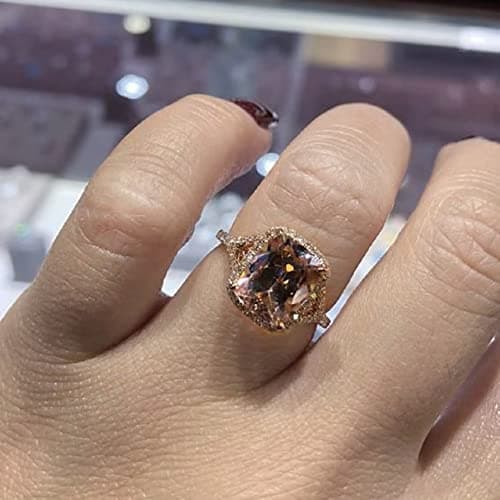 Image of ASFKIPMF Women's 18K Rose Gold Mosan Diamond Filled Morganite Pink Gemstone Cut 5ct Cubic Zirconia Ring Promise Aura Single Stone Engagement Champagne CZ Curved Engagement Rings Ring Size O