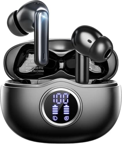 Image of Fhumsh A10 Pro Wireless Earbuds, Bluetooth 5.3 Headphones HiFi Stereo 50H Playback LED Digital Display Ear Buds with ENC Noise Canceling Headset, IPX7 Waterproof Earphones for Gym/Running/Work - Black
