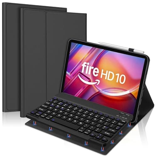 Image of FOGARI Keyboard Case for Fire HD 10 & 10 Plus 10.1 inch (13th/11th Generation 2023/2021), Detachable Bluetooth UK Version Keyboard Cover, Black