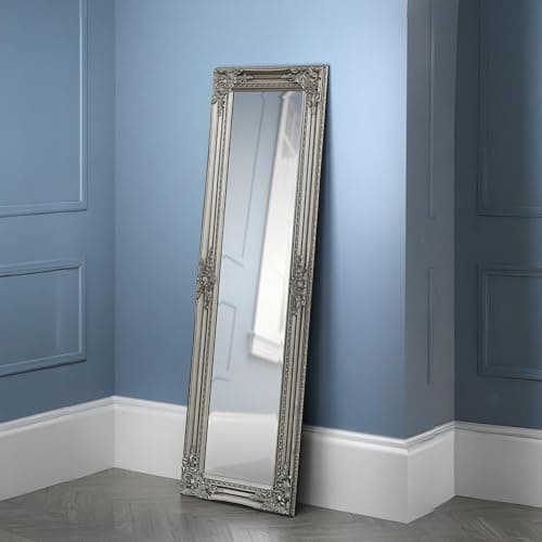 Image of Julian Bowen Palais Mirror Full Length – Antique Grey Wooden Wall Mounted Glass Full Body Mirror, 130cm x 40cm, for Bedroom, Living Room & Dressing Room – Pewter