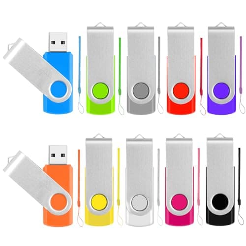 Image of 2GB Memory Stick 10 Pack Flash Drive, USB 2.0 Pen Drive USB Stick USB Storage Stick with LED light, Drive Thumb Drive with Keychain for Data Photo Video Files Backup in Office, 10 Colors