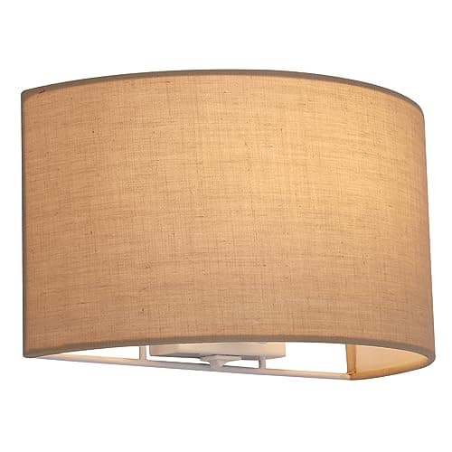 Image of HARPER LIVING Indoor Wall Lights, E27 ES Wall Wash Lamp with Switch, Bedside Wall Light with Taupe Semi-Circle Fabric Shade, Wall Sconce Lighting for Bedroom, Living Room, Hallway, Hotel