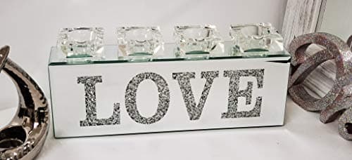 Image of Deenz Crushed Diamond Love Mirror Tealight Candle Holder, Home Decor, Gift The World'S Largest Candle Holder Collection Of Deenz Store