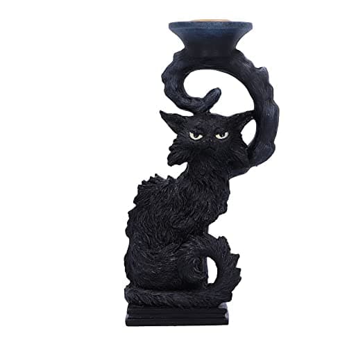 Image of Nemesis Now Salem Cat Candlestick Holder 20cm – Gothic Black Cat Candle Holder – Hand-Painted Resin Ornament