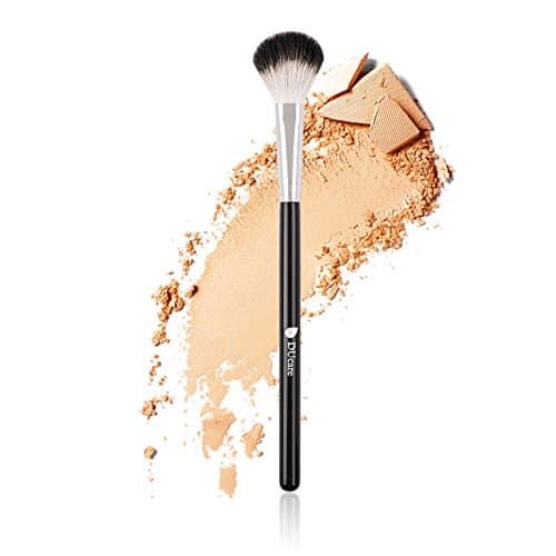 Image of DUcare Highlighter Brush - Small Fan Face Brush for Powder Highlight & Blush, Soft Natural Wool Bristles, Silvery & Black