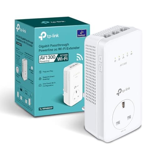 Image of TP-Link TL-WPA8631P AV1300Mbps WiFi Extender Booster, Dual-Band WiFi Extender, 3x Gigabit Ports, Gigabit Passthrough Powerline Up To 867 Mbps on 5 GHz and 300 Mbps on 2.4 GHz, 2x 2 MIMO, Plug & Play