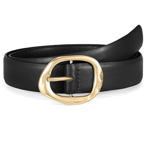 Image of WHIPPY Women Leather Belts Fashion Waist Belt Classic Ladies Leather Belts for Jeans Trousers Dresses with Gold Buckle, Black 43 Inches