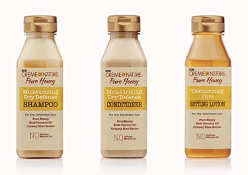 Image of Creme of Nature Hair Care Set of 3 - Moisturizing Dry Defence Shampoo, Conditioner & Setting Lotion with Honey, 12oz/355ml each - Sulphate Free, No Mineral Oil