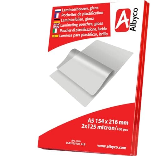 Image of Albyco A5 Laminating Cover, Glossy Laminating Sheets, Pack of 100, Thickness 2x125 (250) Microns