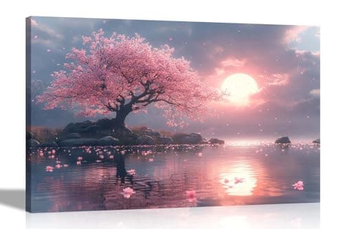 Image of Artley Prints - Sunset Lake Pink Tree Water Reflection Canvas Wall Art Prints Home Decor Living Room Bedroom Pictures 76 x 50cm (30 x 20 inches)
