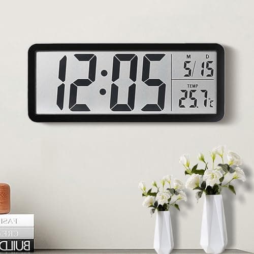 Image of Jonuin Digital Wall Clock, 8'' LCD Digital Wall Clock with Time, Temperature, Date Display, Battery/USB Operated Wall Clocks for Living Room, Bedroom, Kitchen, Desk (Black)