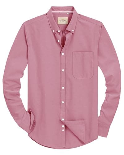 Image of J.VER Shirt for Men Adult Long Sleeve Oxford Button Down Business Smart Casual Work Formal Fashion Regular Fit Dress Shirts Pink L