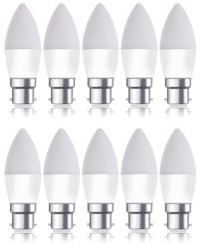 Image of Bright Source Non-Dimmable Opal Frosted LED Candle Bulb, 4.8W, 470lm, B22 Bayonet, 6500K Daylight White - Pack of 10 Bulbs