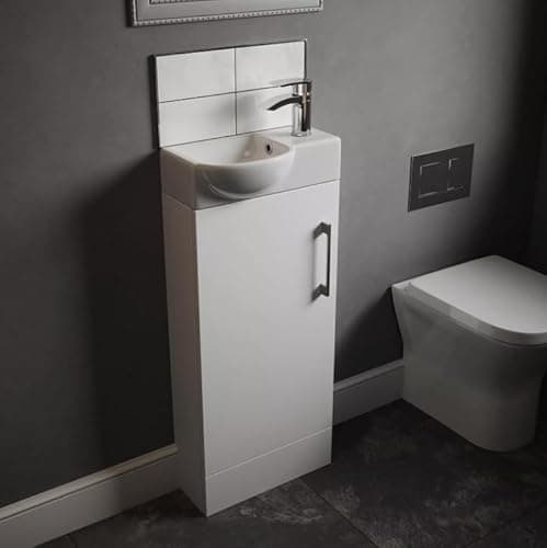 Image of White Gloss Pastille Compact Cloakroom Vanity Unit with Basin, 400mm