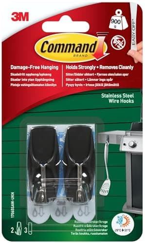 Image of Command Outdoor Black Stainless Steel Wire Hooks - 2 Hooks, 3 Adhesive Strips - Damage Free Hanging