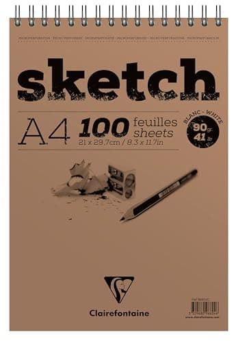 Image of Clairefontaine - Ref 96604C - Head Wirebound Sketch Pad (100 Sheets) - A4 Sized, 90gsm Paper, Microperforated - Suitable for Sketching with Pencil, Charcoal & Felt Tip