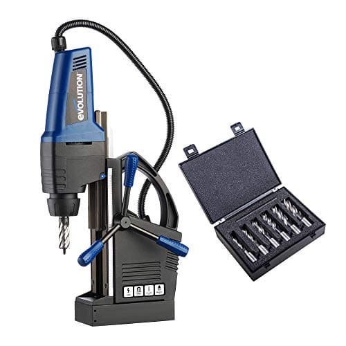 Image of Evolution Power Tools EVOMAG42 - Industrial Steel Magnetic Drill, 42 mm (230 V) with 6x Long Series Drilling Cutter Kit, 50 mm