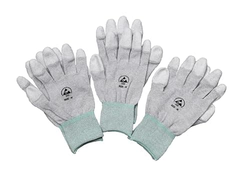 Image of Kill Stat 3 Pairs Anti Static Safety Gloves – Grey PU Coated Fingertip Work Gloves for Electronics, Assembly & Repair – Non‑Slip ESD Protective Gloves for PC Building, Soldering & Phone Repair, Large