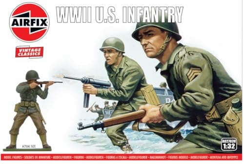 Image of AIRFIX - Model Figures Set - A02703V WWII U.S. Infantry - Model Building Kit Accessories, Plastic Model Kits for Adults & Children 8+, Set Includes 14 Unpainted Figures - Model Accessory for Dioramas