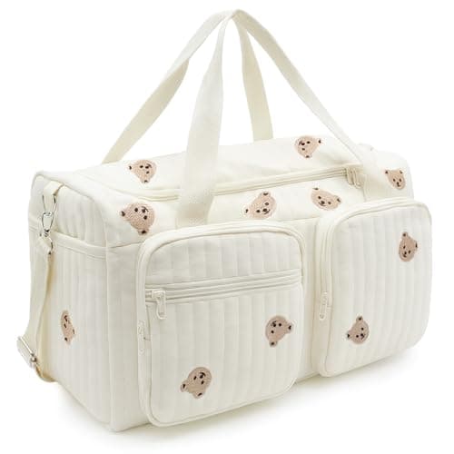 Image of PinDaito Large Baby Changing Bag & Hospital Maternity (48 × 22 × 26 cm), Cotton Mommy with Embroidery, Nappy Bag for Travel, Hospital Birth & Pram