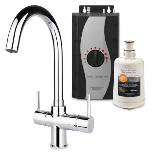 Image of InSinkErator 3N1 Essentials Kitchen Mixer Instant Hot Water Tap, Heater Tank & Filter Kit - Adjustable, Near-Boiling Water Tap for Sink, Chrome