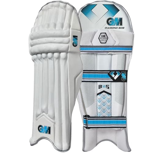 Image of Gunn & Moore GM Cricket Batting Pads | Ben Stokes Diamond 606 | Traditional Cotton & Cane | Extra Small Adult Left Handed | Approx 2.24 kg per Pair | 1 Pair | White
