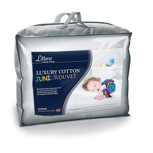 Image of Littens 4.5 Tog Lightweight Breathable Cool 100% Cotton Junior Cot Bed Toddler Baby Hollowfibre Summer Duvet Quilt (120cm x 150cm) UK Made