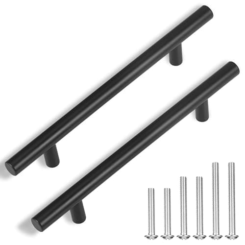 Image of Starvortex 20pcs Matt Black Kitchen Cupboard Door Handles, 130mm Black Cabinet Handle, Stainless Steel T Bar Handles, Durable Kitchen Unit Black Cupboard Door Handl (Overall Length: 20cm)