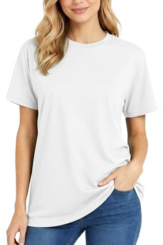 Image of Re Tech UK - 100% Cotton T Shirts for Women UK - Soft Comfy Round Neck Short Sleeve - Ladies T Shirts Loose Fit Plain Tee - Perfect for Everyday Casual Wear, (White, L)