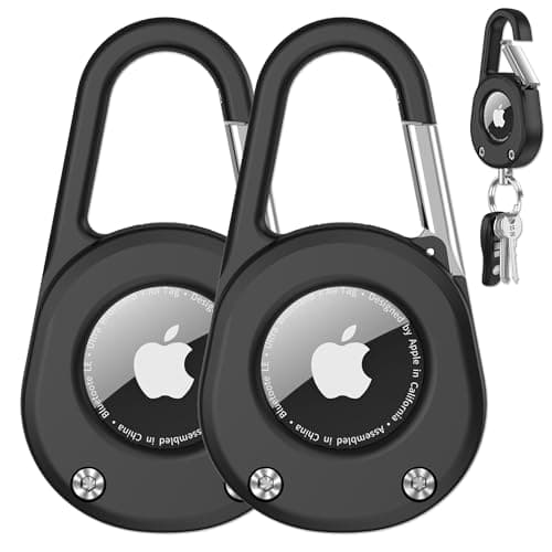 Image of SCALLOP for AirTag Holder with Carabiner,Thick Hard PC AirTag Keyring,IPX8 Waterproof,Secure Lock,Transparent Window,Metal Spring Buckle,Universal Wheel Key Chain for Apple AirTag (Black 2 Pack)