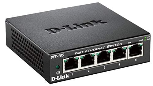 Image of D-Link DES-105/B 5 Port Fast Ethernet Metal Desktop Switch, Hub, Internet Splitter, Metal, Fanless, Plug and Play - UK Model