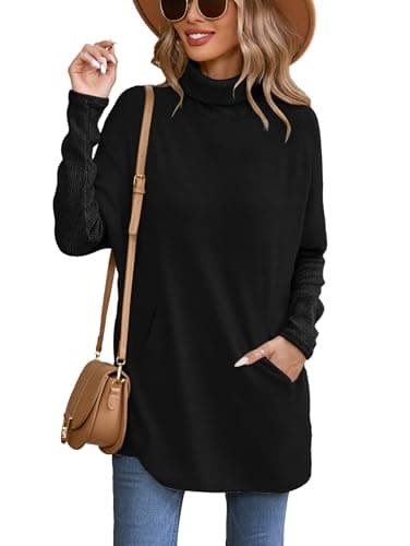 Image of Famulily Women's Black Turtleneck Long Jumper, Rib Knitted Longline Oversized Pullover Sweater Tops (XL, Black)
