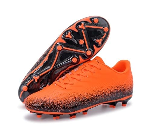 Image of FEETHING Unisex Adults Football Boots for Men Women - Multi Ground Anti Slip Soccer Cleats with Lightweight Cushioning(6UK, Orange/Black)