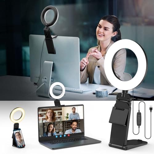 Image of 5" Desk Ring Light with Stand, LED Ring Light for Laptop Monitor, Video Conference Lighting, Zoom Meeting Light for Video Calls Selfie Makeup PC Webcam, Phone Holder with Continuous Output Lighting