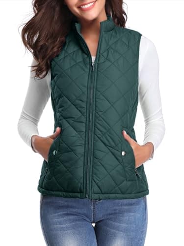 Image of fuinloth Women's Quilted Gilet, Lightweight Body Warmer Padded Outdoor Vest Sleeveless Jacket Forest Green Medium
