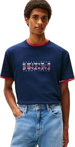 Image of Tommy Jeans Men's TJM Reg 1985 DNA Graph Ss T Ext Dm0Dm22307 S/S T-Shirt, Blue (Dark Night Navy), S