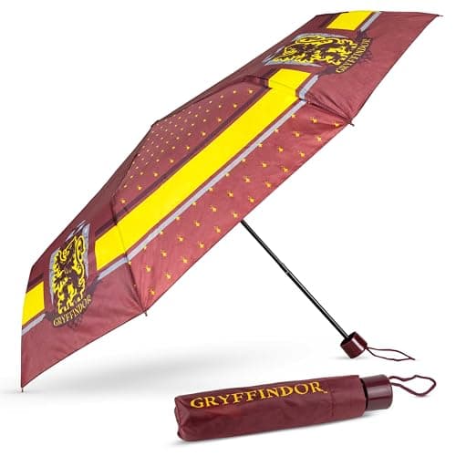 Image of BONNYCO Umbrella Windproof Strong of Harry Potter. Maroon Umbrella Compact with Reinforced Structure, Folding Brolly for Bag, Backpack or Travel. Mini Pocket Brolly, Original Gifts for Men Women