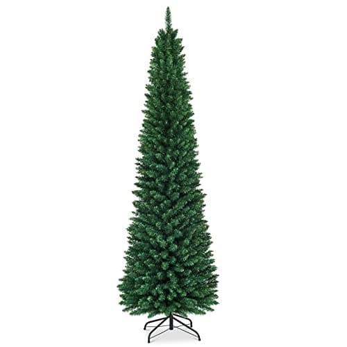 Image of GYMAX 5FT 6FT 7FT 8FT Green Pencil Slim Christmas Tree, Artificial Traditional Xmas Tree, Indoor Outdoor Christmas Decoration (240 cm/8 ft)