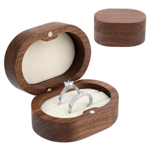 Image of Yolev Wooden Double Ring Box Small Wedding Ring Box for 2 Rings for Ceremony Vintage Engagement Rings Holder Storage Boxes Case for Proposal Engagement Wedding Anniversary (Double Slots)