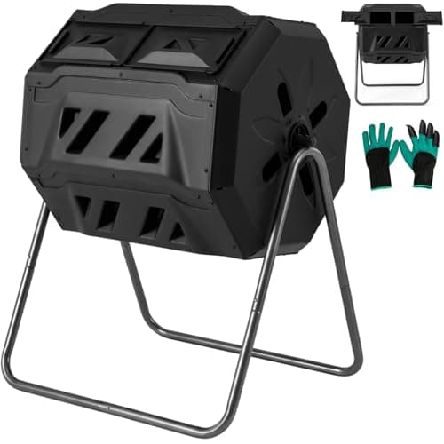 Image of GiantexUK 160L Garden Tumbling Composter, Dual Chamber Compost Tumbler Bin with 2 Sliding Doors, Rotating Waste Bin Composting Tumbler (160L, Black)