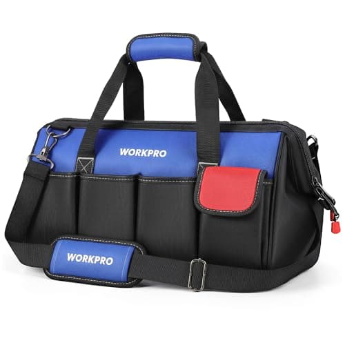 Image of WORKPRO 18-inch, Large Heavy Duty Tool Bag Organiser, Multi-Purpose Wide Open Mouth Storage Bag, Waterproof Electricians Tool Bag with Adjustable Shoulder Strap