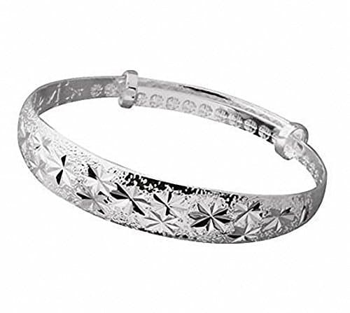 Image of NANHONG 925 Sterling Silver Shining Stars Bangles CUFF BRACELET Bracelet Delicate Silver Bangle with Snowflake Carved