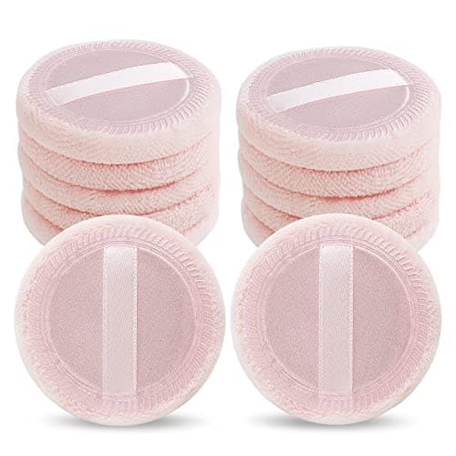 Image of Sibba 12 Pcs Loose Powder MakeupPuff Pink Cotton Pads Face Body Makeup Velour with Ribbon Applicators Setting Round Make Up Eyeshadow Concealer Cosmetics Sponge