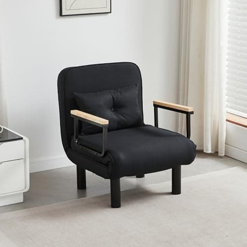 Image of mcc direct 4 in 1 Folding Single Sofa Bed Convertible Lounge Sleeper Chair with Adjustable Backrest and 1 Tufted Cushion, Sleeper Recliner Armchair for Living Room, Bedroom, Guest Room (Black)