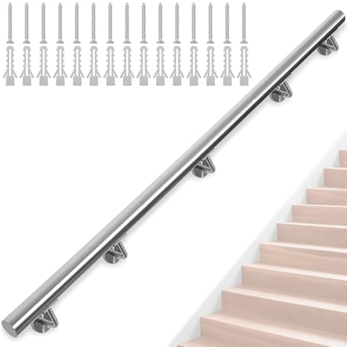 Image of FREEAMG 300CM Stainless Steel Handrails for Stairs, Safety Wall Mounted Hand Rails with Brackets, Banister Rail Support Kit for Outdoor/Indoor Stairs, Loft, Porch, Garage & Deck Hand Rail (Silver)