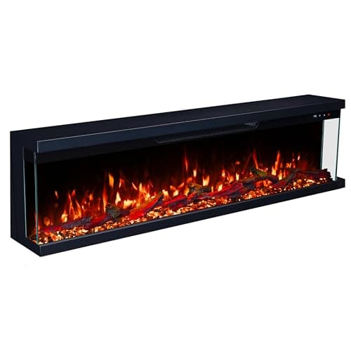 Image of Valine Fires 3-Sided Panoramic Electric Freestanding Fireplace Heater 72"/183cm – Wall-Mounted, Media Wall Electric Fire, 15 LED Colours, Crackling Sound, Wifi/Alexa/App/Remote 900W/1800W Heat Control